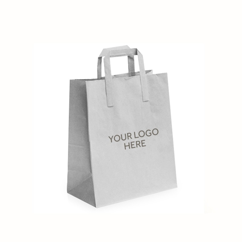 White Printed Carrier Bags with External Flat Handles